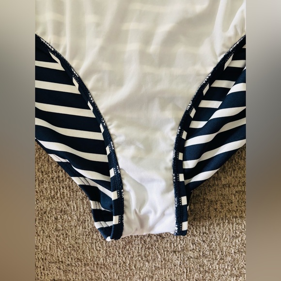 Michael Kors White and Navy Blue One Piece Swimsuit with Gold Brand Hardware - Picture 8 of 8